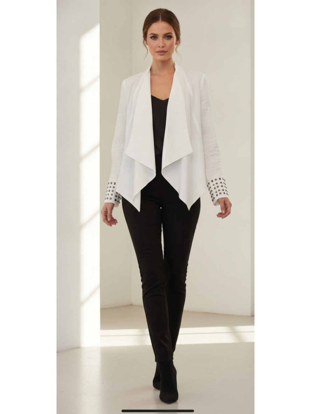 INC International Concepts Women's White Linen Studded Cuff Open Front Jacket XL